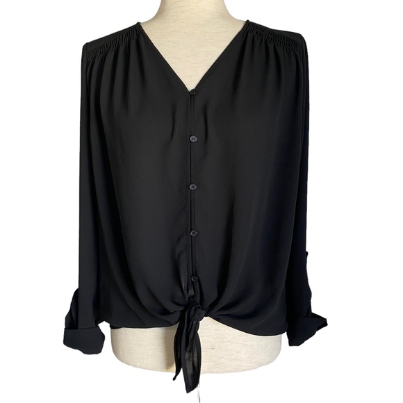 Ro & De Tops - RO & DE Black Button Down Tie Front Blouse Size Small Modern Business Casual